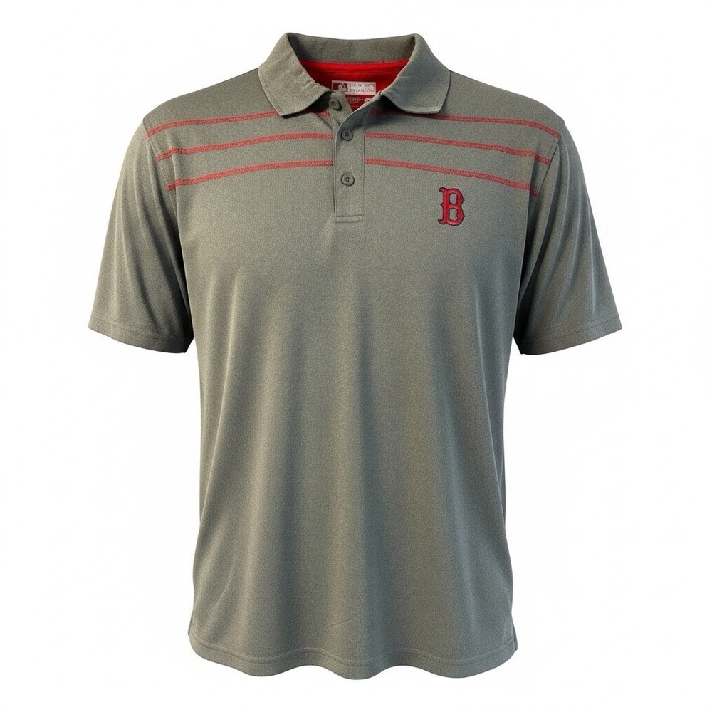 True Fan Boston Red Sox Polo Shirt Mens XL Gray Embroidered MLB Baseball Vintage